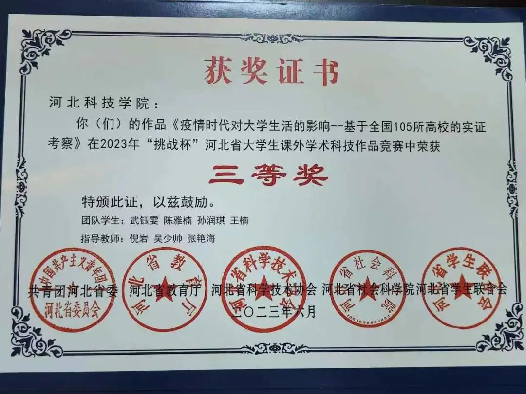 best365体育官网登录入口10件作品在2023年 挑战杯 河北省课外学术科技作品竞赛中获奖